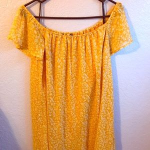 Off the shoulder yellow floral print dress